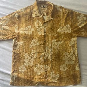 Tommy Bahama Silk Floral Short Sleeve Yellow/Gold Button Up Shirt Men’s L